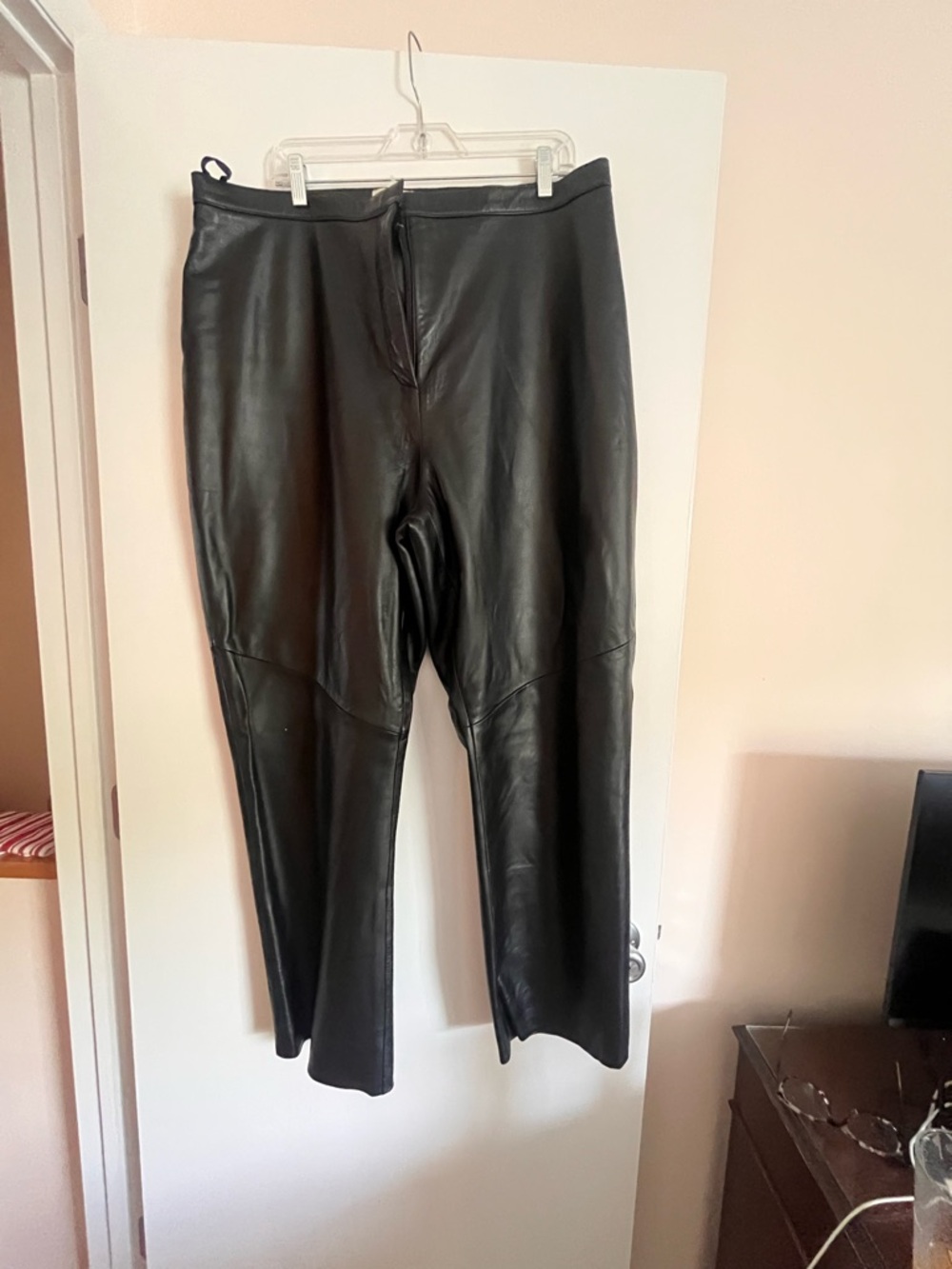 Black Leather Straight-Leg Pants